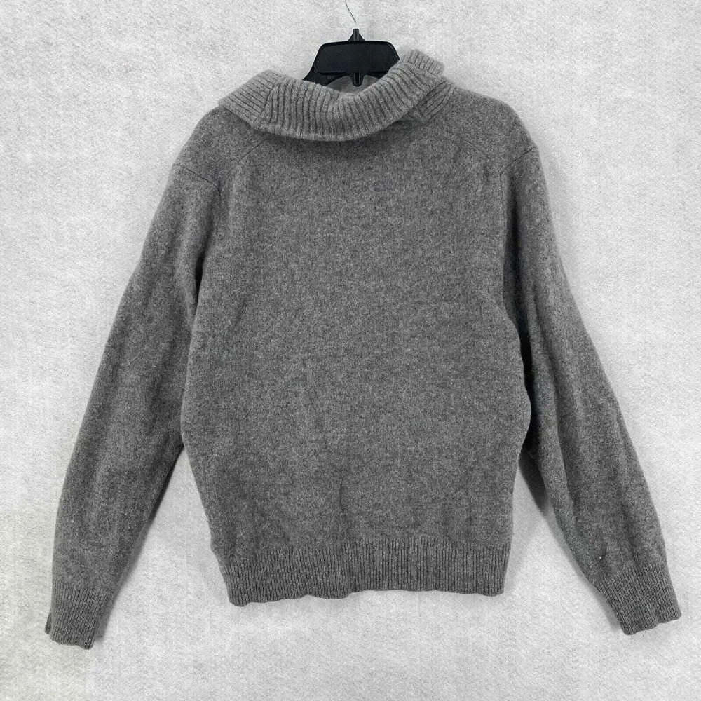 J Crew Fisherman Ragg‎ Sweater Mens XL 100% Lambswool Shawl Collar Gray Grandpa